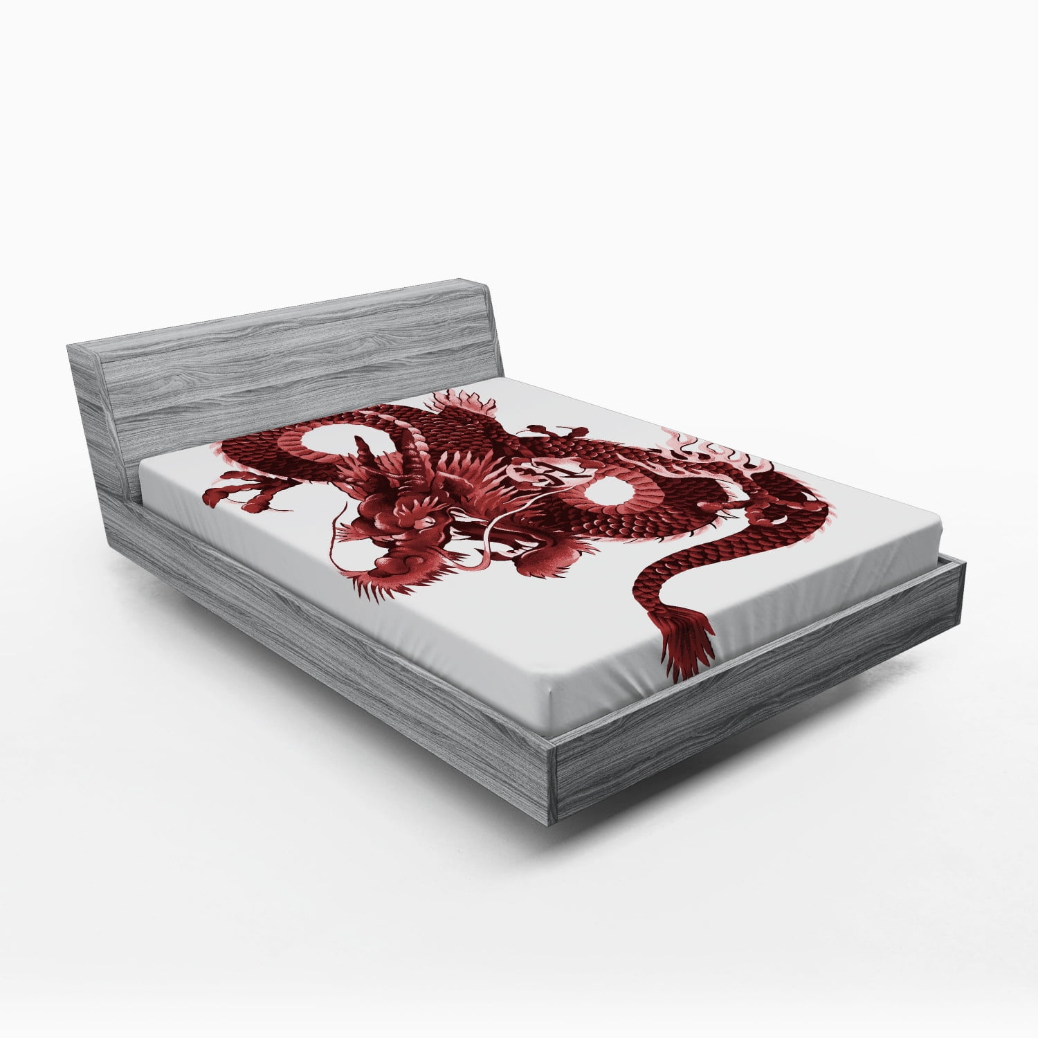 Ambesonne Dragon Fitted Sheet, Japanese Noble Monster, Queen Size, Pale