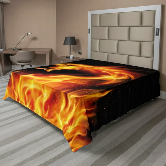 Ambesonne Dragon Flat Sheet, Abstract Fiery Creature, Queen Size, Orange Black