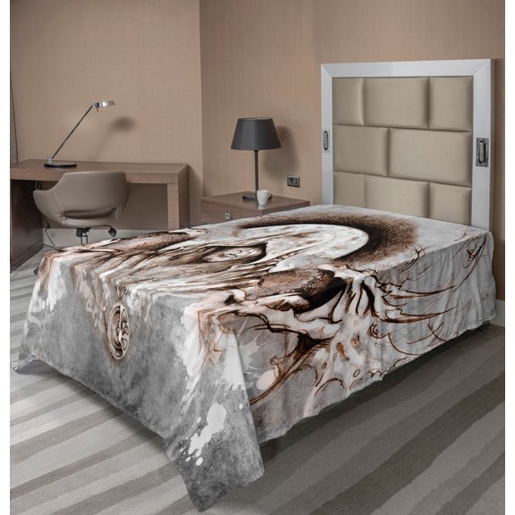 Ambesonne Dragon Flat Sheet, Monk Branches Medieval, TwinXL Size, Grey Umber Brown