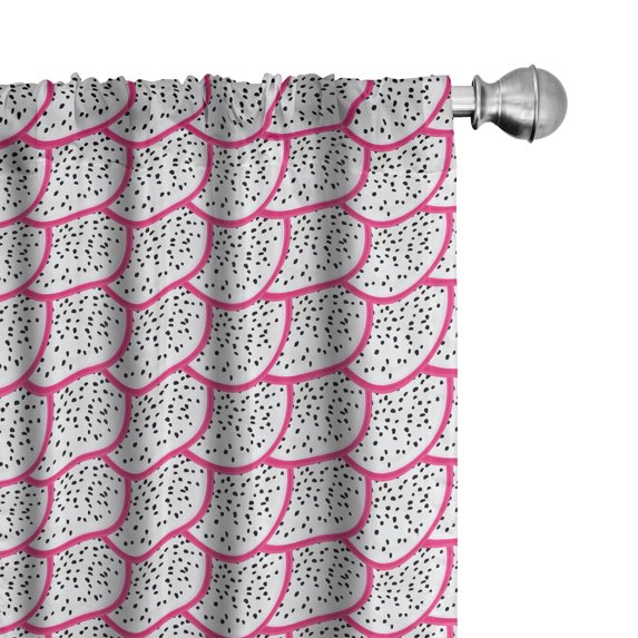 Ambesonne Dragon Fruit 4-Panel Curtains, Overlapped Pitaya Art, 56"x95", Hot Pink White
