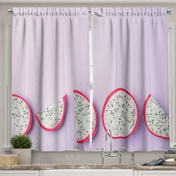 Ambesonne Dragon Kitchen Curtains, Pitahaya Fruits Printing Art, 55"x30", Pastel Purple and Dark Coral