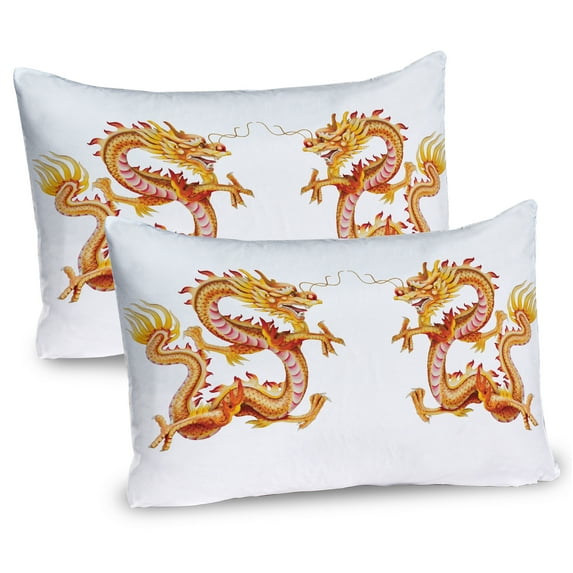 Ambesonne Dragon Pillow Sham 2 Pack, Chinese Philosophy, 30"x20", Vermilion Yellow