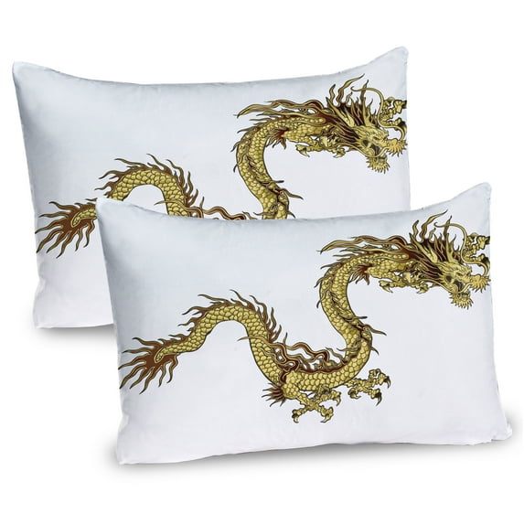 Ambesonne Dragon Pillow Sham 2 Pack, Traditional Astrology Art, 30"x20", Yellow and White