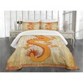 thumbnail image 1 of Ambesonne Dragon Quilted Bedspread Set 3 Pcs, Chinese Folk Elements, Queen Size, Orange Vermilion Apricot, 1 of 3
