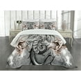 thumbnail image 1 of Ambesonne Dragon Quilted Bedspread Set 3 Pcs, Scary Creature Sketch, Queen Size, Grey Umber, 1 of 5
