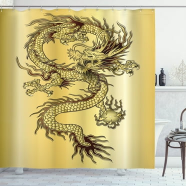 Ambesonne Dragon Shower Curtain, Chinese Eastern Myth, 69"Wx75"L, Mustard and Black