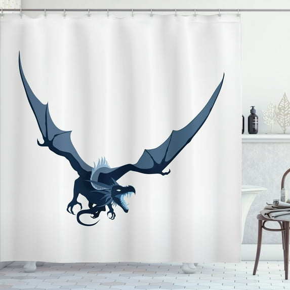 Ambesonne Dragon Shower Curtain, Flying Fantasy Animal Art, 69"Wx84"L, Dark Lavender and Violet Blue