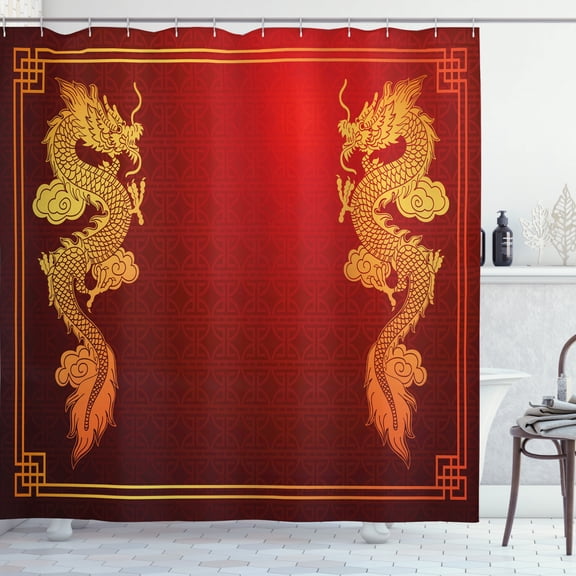 Ambesonne Dragon Shower Curtain, Historic Creature, 69"Wx70"L, Orange Yellow