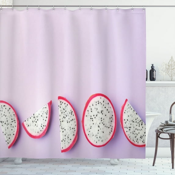 Ambesonne Dragon Shower Curtain, Pitahaya Fruits Printing Art, 69"Wx84"L, Pastel Purple and Dark Coral