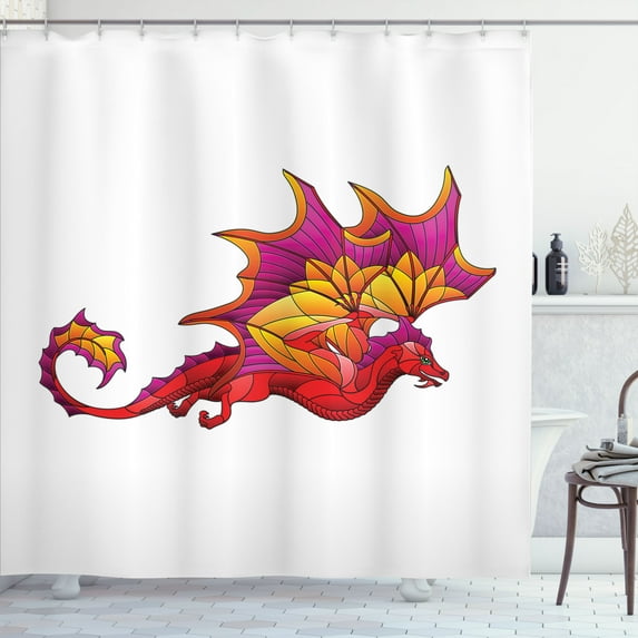 Ambesonne Dragon Shower Curtain, Stained Marble Animal Art, 69"Wx70"L, Hot Pink Dark Coral and White