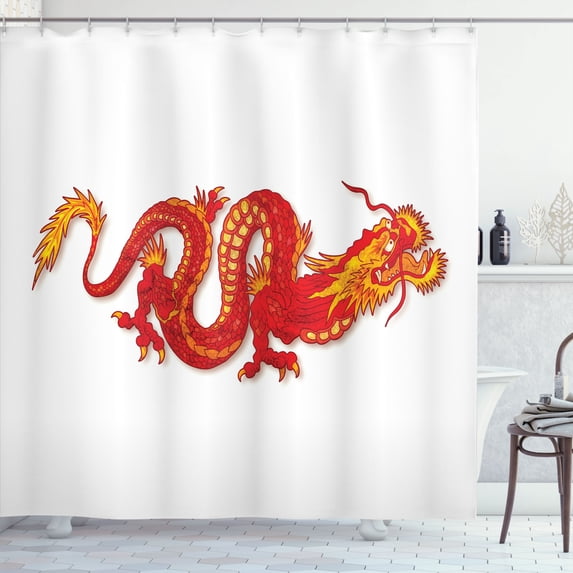 Ambesonne Dragon Shower Curtain, Vintage Asian Animal Art, 69"Wx70"L, Scarlet and Earth Yellow