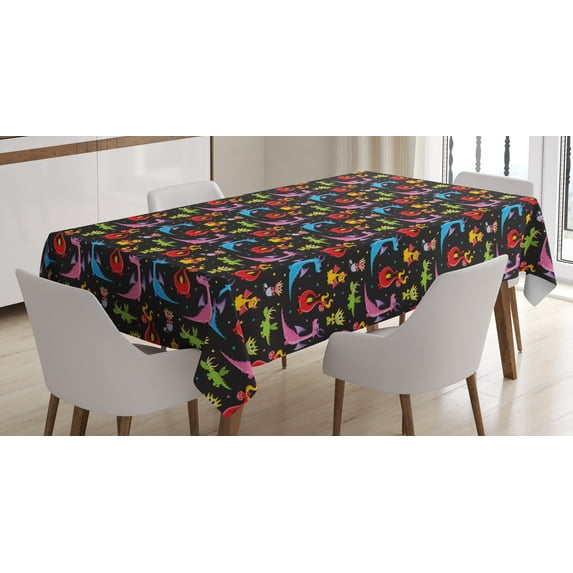 Ambesonne Dragon Tablecloth Rectangular Table Cover, Colorful Stars on Black, 60"x90", Multicolor