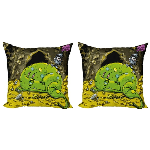 Ambesonne Dragon Throw Pillow Cover 2 Pack, Creature Sleeping, 24", Multicolor