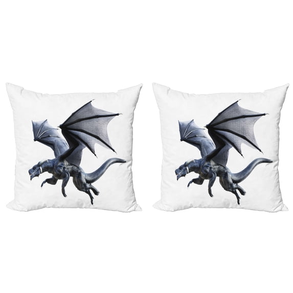 Ambesonne Dragon Throw Pillow Cover 2 Pack, Creature Wings, 18", Charcoal Grey