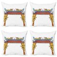 thumbnail image 1 of Ambesonne Dragon Throw Pillow Cover 4 Pack, Eastern Building and Dragon, 18", Yellow Blue and Red, 1 of 5