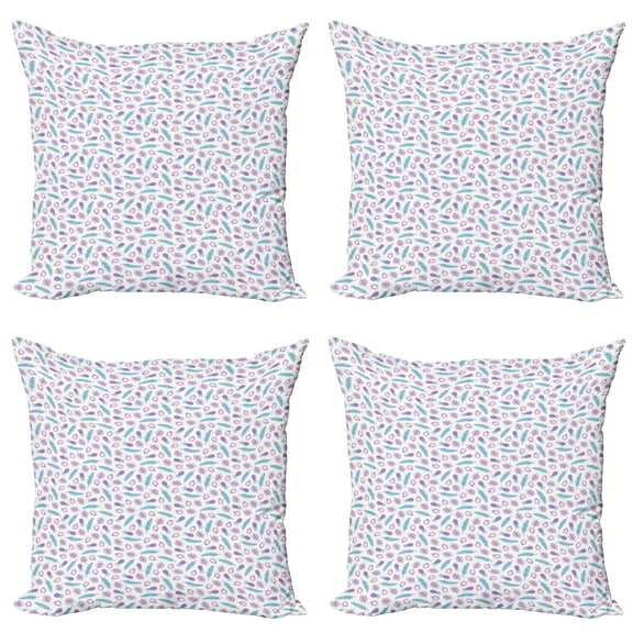 Ambesonne Dragon Throw Pillow Cover 4 Pack, Repeating Pattern of Feather, 24", Pale Pink Pale Blue