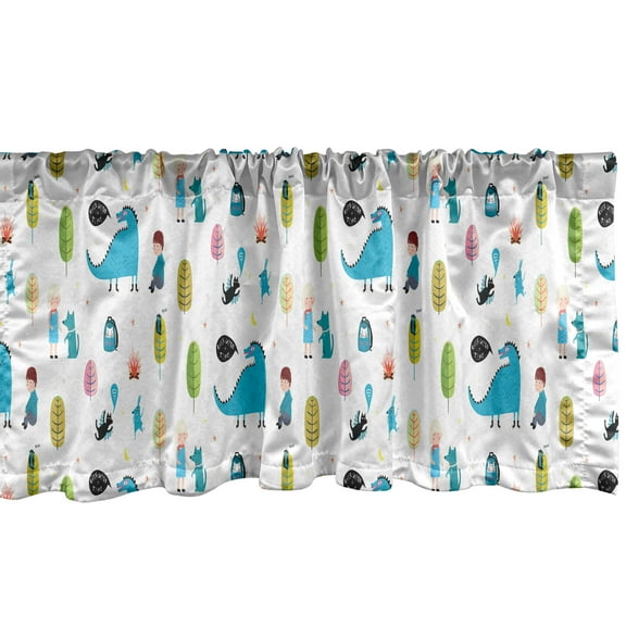 Ambesonne Dragon Window Valance, Boy and Girl Animal, 42" x 12", Multicolor
