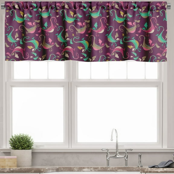 Ambesonne Dragon Window Valance, Mythical Funny Animals, 54" X 18", Multicolor