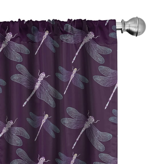 Ambesonne Dragonfly Window Curtains, Ornate Wings, Each 28" W x 63" L, Dark Purple Aqua Lilac