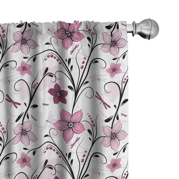 Ambesonne Dragonfly Window Curtains, Shabby Plant Florets, Each 28" W x 95" L, Pale Pink Dried Rose