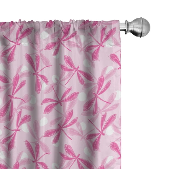 Ambesonne Dragonfly Window Curtains, Vibrant Wings Insect, Each 28" W x 84" L, Pale Pink Fuchsia
