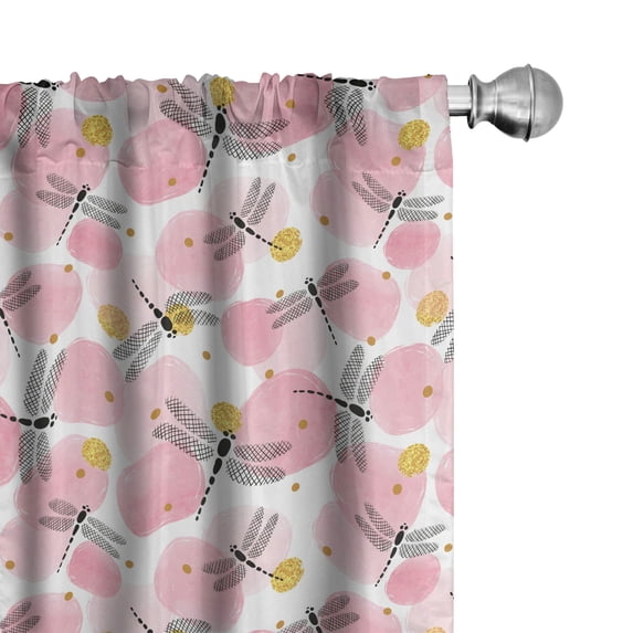 Ambesonne Dragonfly Window Curtains, Watercolor Rounds Insect, Each 28" W x 63" L, Pale Pink Mustard White