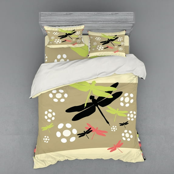 Ambesonne Dragonfly Bedding Set 4 Pcs, Botanical Growth, Queen, Multicolor