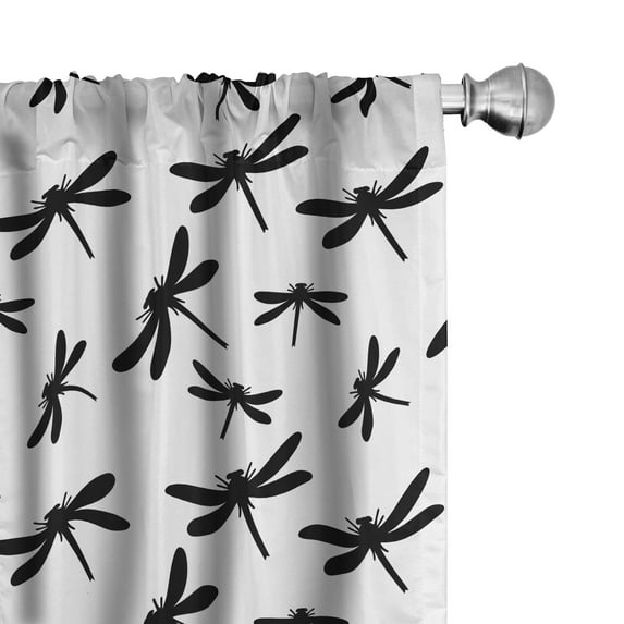 Ambesonne Dragonfly Curtains, Bold and Black, Pair of 28"x95", Black White
