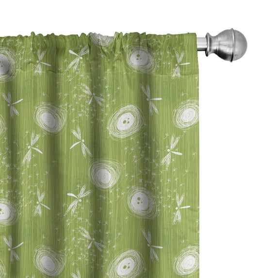 Ambesonne Dragonfly Curtains, Dandelion Sketchy, Pair of 28"x63", Lime Green Cream