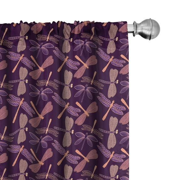 Ambesonne Dragonfly Curtains, Girls Vintage Animal, Pair of 28"x63", Purple Peach