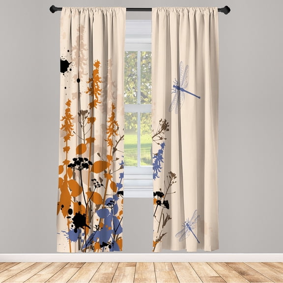 Ambesonne Dragonfly Curtains, Nature Vibes Wildflowers, Pair of 28"x63", Amber Cream