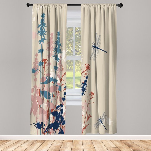 Ambesonne Dragonfly Curtains, Nature Vibes Wildflowers, Pair of 28"x84", Pale Sepia