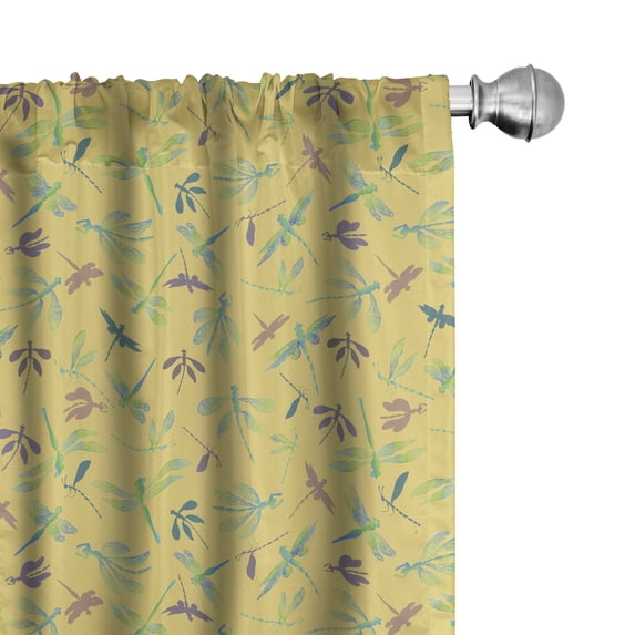 Ambesonne Dragonfly Curtains, Repeating Flying Animals, Pair of 28"x84", Pale Camel Warm Taupe