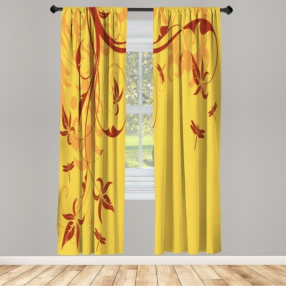 Ambesonne Dragonfly Curtains, Swirled Floral Branches, Pair of 28"x84", Pale Orange