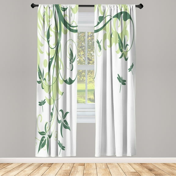 Ambesonne Dragonfly Curtains, Swirling Floral Damask, Pair of 28"x63", Reseda Green