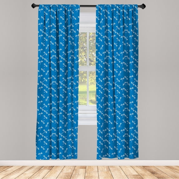 Ambesonne Dragonfly Curtains, Tropical Wildlife Print, Pair of 28"x84", Azure Blue
