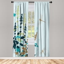 Ambesonne Dragonfly Curtains, Wildflowers Pattern Art, Pair of 28"x63", Baby Blue