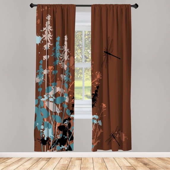 Ambesonne Dragonfly Curtains, Wildflowers Pattern Art, Pair of 28"x95", Dark Rosewood