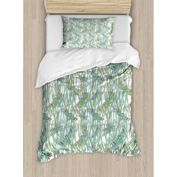 Ambesonne Dragonfly Duvet Cover Sets, Summer Season Art, 2-Twin, Turquoise