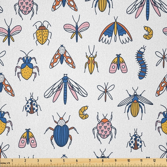 Ambesonne Dragonfly Fabric by the Yard Microfiber, Butterfly Winged Animals, 5 Yards, Rose Violet Blue and Salmon