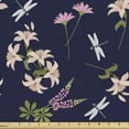 thumbnail image 1 of Ambesonne Dragonfly Fabric by the Yard Upholstery, Floral Art Lilies Lupines, 5 Yards, Dark Blue and Multicolor, 1 of 5