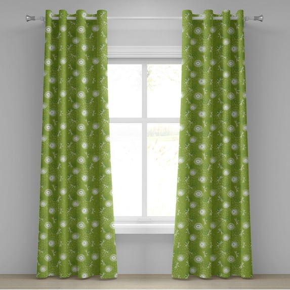 Ambesonne Dragonfly Grommet Curtain, Dandelion Sketchy, 50" x 120", Lime Green Cream
