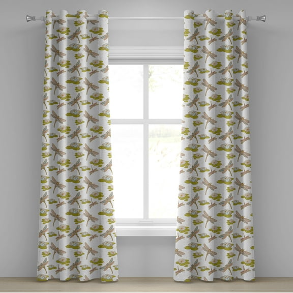 Ambesonne Dragonfly Grommet Curtain, Lotus Flower, 50" x 84", Apple Green and Cream