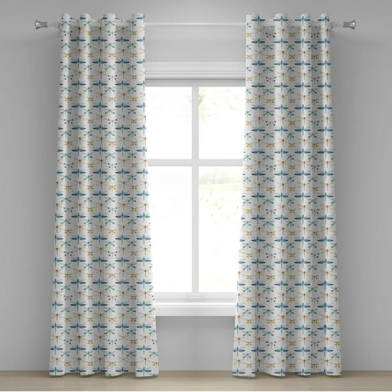 Ambesonne Dragonfly Grommet Curtain, Regular Lines Insects, 50" x 108", Orange Blue