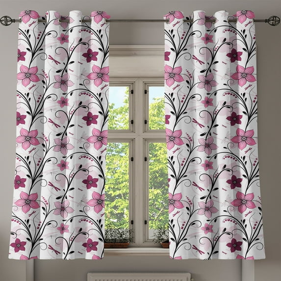 Ambesonne Dragonfly Grommet Curtain, Shabby Plant Florets, 50" x 63", Pale Pink Dried Rose