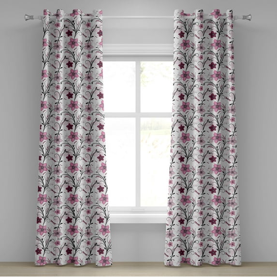 Ambesonne Dragonfly Grommet Curtain, Shabby Plant Florets, 50" x 72", Pale Pink Dried Rose