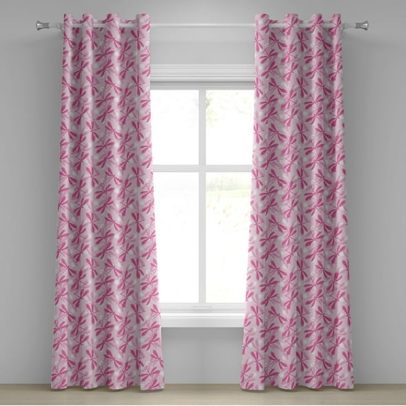 Ambesonne Dragonfly Grommet Curtain, Vibrant Wings Insect, 50" x 108", Pale Pink Fuchsia
