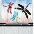 thumbnail image 1 of Ambesonne Dragonfly Kitchen Curtains, Exotic Animal Wing, 55"x39", Black Blue Pale Pink, 1 of 3