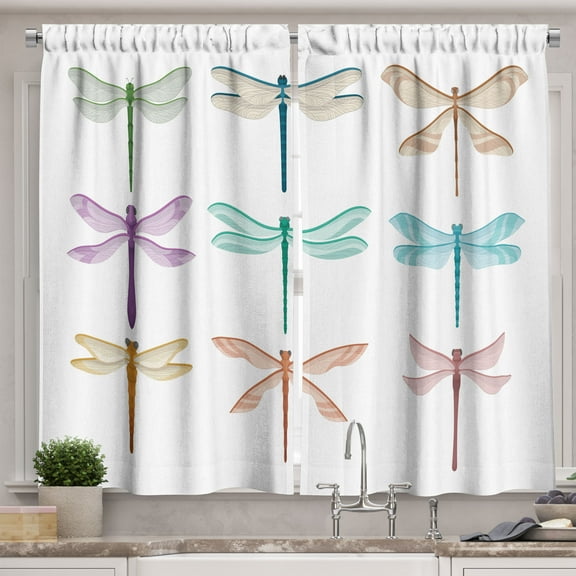 Ambesonne Dragonfly Kitchen Curtains, Vivid Insects, 55"x45", Multicolor