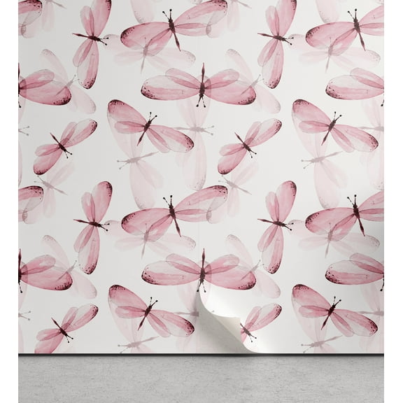 Ambesonne Dragonfly Peel & Stick Wallpaper for Home, Gradongflies Delicate Art, 13"x72", Pale Rose Off White
